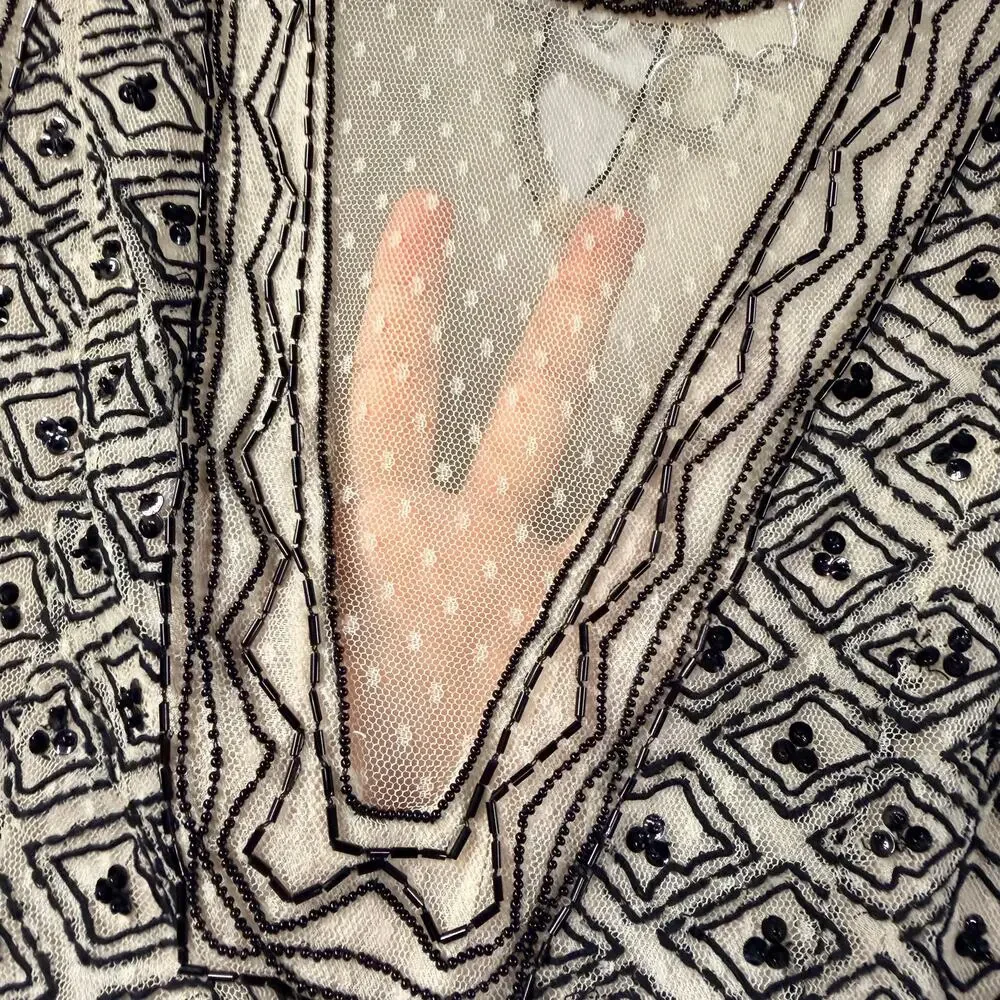 FreePeople Valentina Beaded Party Dress 12 Long Sleeve Sheer Lined Intricate NWT